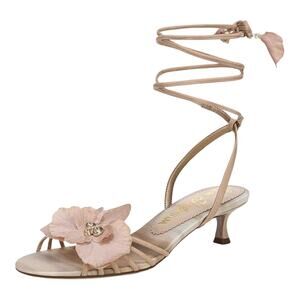 Sam Edelman Women's Carla Silk Strappy Low Heel Dress Sandals Beige Size 9 1/2